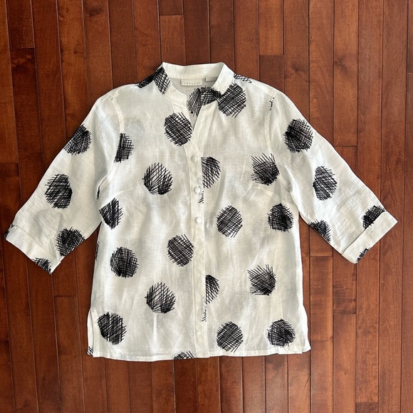Tweeds White Linen Button Down Women’s Shirt with Black Embroidery Size Large - Picture 1 of 11